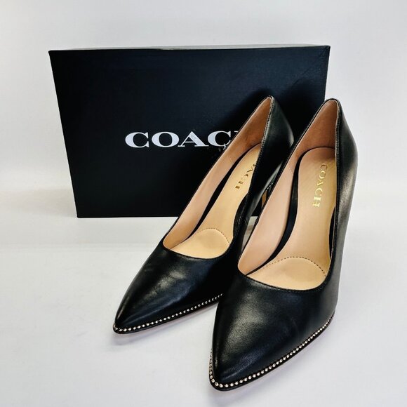 Coach Samantha Leather Black Pump Size 8B Studded Pointed Toe High Heel - Picture 1 of 16